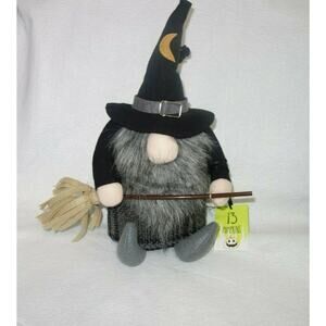 NEW Witch Gnome with Broom And Spider  Weighted Shelf Sitting Halloween